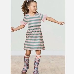 Matilda Jane camp true north ruffle sleeve dress in pink and turquoise stripe